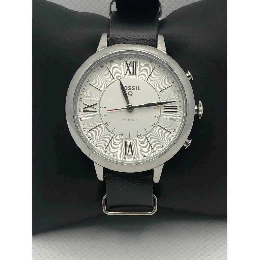 Fossil Q FTW5007 Women Black Leather Analog Silver Dial Hybrid Smart Watch HK270